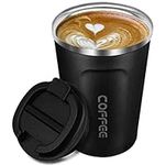 Insulated Coffee Cup, Double Walled Travel Mug Vacuum Insulation Stainless Steel with Leakproof Lid Eco-Friendly Reusable Cup for Coffee,Tea and Beer 13oz ,Black