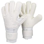 Renegade GK Fury Avalanche Goalie Gloves with Pro-Tek Finger Spines | 4mm Giga Grip & 4mm Duratek | White Soccer Goalkeeper Gloves (Size 7, Youth, Roll Cut, Level 4)