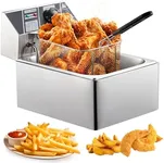 RIEDHOFF Electric Deep Fryer, 6 L/5.4 Qts Deep Fryer with Basket, Adjustable Temperature Control,Perfect for Fried Buffalo Wings, Shrimp, Nuggets, Chips & More,Stainless Steel,Sliver