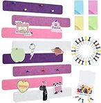 Vuzvuv 8Pcs Purple Rose Cork Board Bar Strips with 50 Pushpins & Sticky Notes, Self-Adhesive Bulletin Board Strips No Damage for Wall, Felt Pin Board for Paste Notes, Photos, Schedules Office Decor