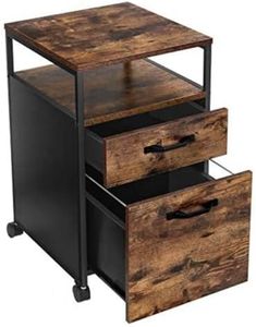 Vasagle File Cabinet with 2 Drawers Rolling Office Filing Cabinet with Wheels and Open Compartment Rustic Brown and Black