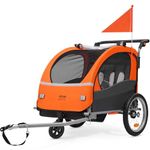 VEVOR Bike Trailer for Toddlers, Kids, Double Seat, 100 lbs Load, 2-in-1 Canopy Carrier Converts to Stroller, Tow Behind Foldable Child Bicycle Trailer with Universal Bicycle Coupler, Orange and Gray