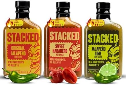 Stacked Hot Sauce Variety Pack - Original Jalapeño, Sweet Habanero, and Jalapeño Lime - Pack of 3, 6.7 fl oz Each - Gourmet Spicy Condiment Made with Real Ingredients - Mild, Medium, and Hot Heat Levels