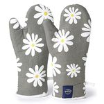 Encasa XO Extra Long 18x35 cm Microwave Oven Gloves Mitts (2 pcs) for Kitchen Cooking - Daisy Grey - Heat Resistant, Thick & Safe, Protection of Hands from Hot Utensils, Gas Flame, Grill, Barbecue