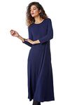 Roman Originals Swing Dress with Pockets for Women UK Ladies Tunic Stretchy Maxi Midi Jersey Winter Autumn 3/4 Sleeve Casual Pull On Smart Slouch Work Office Going Out Party - Navy - Size 18