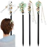 4 Pcs Japanese Chinese Hair Stick Retro Wooden Hairpin Flower Hair Chopsticks Vintage Hanfu Pins Headdress Classic Hair Fork for Long Hair Women