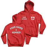 lepni.me Hoodie Sweatshirt England Football Shirt With Your Name and Number - England Flag Badge Personalised Retro Custom Top World Cup 2022 European Football Championship Fan (S Red Multi Color)