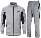 BGOWATU Men's Tracksuit Athletic 2-piece set Casual Full Zip Running Suits Set Long Sleeve Sports Sweatsuits Grey XL