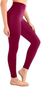 Leafigure High Waisted Leggings for Women- Soft No See-Through Yoga Pants for Gym Workout Running Wine Red SM