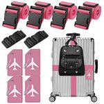 10 Pack Luggage Straps Luggage Tags, Adjustable Suitcase Luggage Belts, Silicone Suitcase Tag with Name ID Cards,Strap to Keep Suitcase Secure While Traveling (Pink)