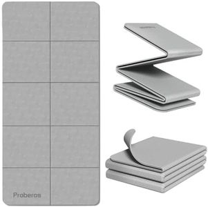 Proberos® Portable Folding Yoga Mat with Carry Bag TPE Yoga Mat Anti-slip 5mm Thicken Fitness Yoga Mat for Men Women Pilates Mat for Home Workout, Gym, Travel, 72x24 inches, Grey