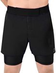 2BOLD Hybrid MMA Shorts Men’s 2 in 1 BJJ, Grappling, JIU-Jitsu, NO-GI, Dual Layer, Built in Compression, Running Shorts, Black, Small