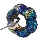 Sunnydaze Indigo Flower 9-Inch Fly-Through Bird Feeder for Outdoors - Crackled Glass Design Wild Bird Feeder for Outdoors Hanging