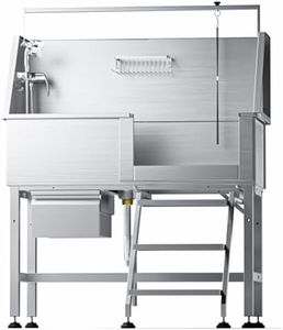 46" Dog Washing Station, Leak-Proof 304 Stainless Steel Dog Bathtub with Non-Slip Removable Left Stair & Storage Drawer, Elevated Pet Wash Station for Large Dogs, Indoor & Outdoor Use (Right Stair)
