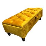 ISTOOLS Folding Ottoman Storage Box with Lid-Velvet Upholstered Footstool for Living Room-Cloth Toy and Shoe Storage Bench-Chesterfield Design Boxes Handmade in UK (Gold)