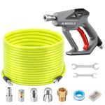 M MINGLE Sewer Jetter Kit for Pressure Washer 100 FT, Drain Cleaner Hose with Power Washer Gun, 1/4 Inch NPT Corner Rotating and Button Nose Sewer Jetting Nozzle, Orifice 4.0, 4.5