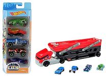 Hot Wheels 5-Car Pack of 1:64 Scale Vehicles& Hot Wheels Mega Hauler Truck Includes 4 Die-cast Cars (Multicolor)