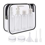 Travel Bottles for Toiletries, Funnasting 9PCS Refillable Travel Pots Set and 1PCS Waterproof Clear Wash Bag for Liquids, Cosmetic, Toiletries, Shampoo, Body Wash, Conditioner