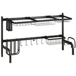 HOMCOM Over The Sink Dish Drying Rack, 2 Tier Adjustable Dish Drainer(51-93cm), Space Saving Kitchen Counter Shelf Organiser, Black