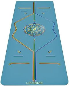 Liforme Printed Yoga Mat - Free Yoga Bag, Patented Alignment System, Warrior-like Grip, Non-Slip, Eco-friendly, Biodegradable, Sweat-resistant, Long, Wide and Thick for Comfort - Blue Sky Rainbow