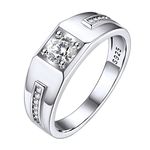 Sparkling Cubic Zirconia CZ Couple Rings for Wedding/Engagement/Promise, 6mm Wide Silver Band Rings for Men Women, Fashion Pinky Finger Ring Set, Size 9