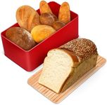 Prosumer's Choice Metal Bread Box with Cutting Board - Steel Bread Bin - Bread Box for Homemade Bread - Sandwich Bin Keeper - Includes Slicing Board for Crumb-Free Slicing (Red)