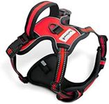 FurDreams Dog Harness – Secure Padded Vest Harness, Comfortable Material with Reflective Strips, Non-Restrictive, No Choke Fit with 4 Adjustable Straps, No Pull, Clip On Easy (Small, Red)