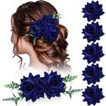 Geyoga 6 Pcs Rose Flower Hair Clip with Rose Flower Hair Comb Women Rose Flower Hair Accessories Bridal Rose Headpiece Flower Hairpin Rose Brooch for Women Wedding Dancing Party(Navy Blue)