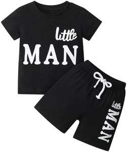 Rebey Baby Boy Clothes Summer Short Sleeve Letter T-Shirt Tops Shorts Infant 2PCS Outfits Set, Black, 12-18 Months