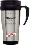 Custom Stainless Steel Travel Mugs with Handle 14 oz. Set of 10, Personalized Bulk Pack - Perfect for Iced Coffee, Soda, Other Hot & Cold Beverages - Silver