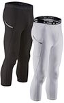 DEVOPS 2 Pack Men's 3/4 Compression Pants Athletic Leggings with Pocket - - Large
