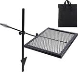 REDCAMP Swivel Campfire Grill Heavy Duty Steel Grate, Over Fire Camp Grill with Carrying Bag for Outdoor Open Flame Cooking (Black)