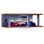 1/24 Scale Die-cast Car Garage Display Case with Clear Acrylic Cover and LED Lighting for 3 Parking Space Off Road Style (1/24 3Poff Road)