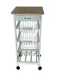 White Wooden 2 & 3 Tier Rolling Kitchen Trolley Basket Organiser Cabinet Cart (3 Basket + 1 Wine Rack)