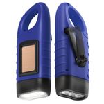 Simpeak 2-Pack Hand Crank Solar Powered Flashlight, Emergency Rechargeable LED Flashlight, Survival Flashlight, Quick Snap Carbiner Dynamo Flashlight Torch for Outdoor Sports, Blue