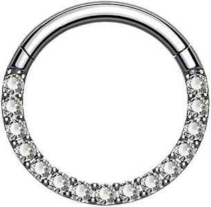 OUFER Titanium Daith Earring Hoop Solid G23 Cartilage Tragus Helix Rings 16G Titanium Septum Piercing Jewelry Hinged Segment Hoop With Clear CZ Paved
