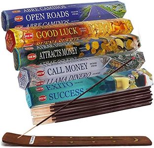 Hem Incense Sticks Variety Pack #5 and Incense Stick Holder Bundle with 5 Money and Success Themed Fragrances