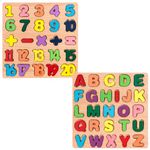 WISHKEY Wooden 3D Capital Alphabets and Number Board Puzzle Toy, Educational Toy Puzzles for Early Learning, Non-Toxic, Colorful Toy, Montessori Toy for Pre-Schooler Kids, Multicolor (Pack of 2)