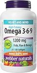 Webber Naturals Omega 3-6-9 1,200 mg Fish Oil, 150 Softgels, Supports Cardiovascular Health and Brain Function