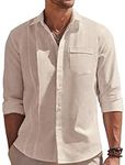 COOFANDY Men Linen Shirts Guayabera Cuban Shirts Long Sleeve Dress Shirts Beach Wedding Shirts