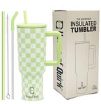 House of Quirk 1200ML Stainless Steel Tumbler Hot and Cold with Handle and Lid 2 Straw, Double Insulated Cup 100% Leak Proof Mug Cupholder for Gym, Travelling (Lime Check)