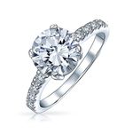 Personalize 4CT AAA CZ Round Brilliant Solitaire Engagement Ring For Women .925 Sterling Silver Cubic Zirconia Pave Side Stone 2MM Band Customizable