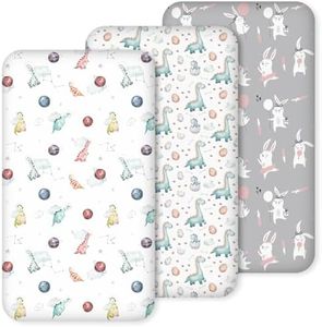 Nap Mat Sheet 47"x24", 3 Pack Dinosaur Baby Crib Sheets Fitted Elastic Corners, Preschool Day Care Rest Mat Cover, Soft Breathable - Compatible with Regalo My Cot, Joovy Travel Cot