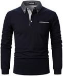 AIOIDI Long Sleeve Polo Shirts Mens Tops Casual Golf Shirt with Real Pockets Blue M