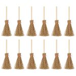 EXCEART 12 pcs Mini Broom Ornament Hangings Decorations Witch Broom Miniature Fairy Garden Broom Hanging Witches Prop Broom with Rope Straw Broom