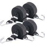 Adjustable Bungee Hooks Cord 4PCS 2M Black Xtra Long Flat Elasticity Rope, Large Heavy Duty Rubber Elastic Straps with Adjustment Metal Buckle for Fastening Luggage or Backpacks and Moving Cargo