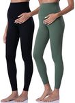 POSHDIVAH 2Pcs Women's Maternity Leggings Over The Belly Pregnancy Yoga Pants Active Wear Workout Leggings Black Crab Green X-Small