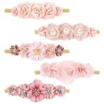 Cinaci 5 Pack Delicate Floral Flower Nylon Headbands Hair Bands Accessories for Baby Girls Newborns Infants Toddlers Kids (5 Pack S10)