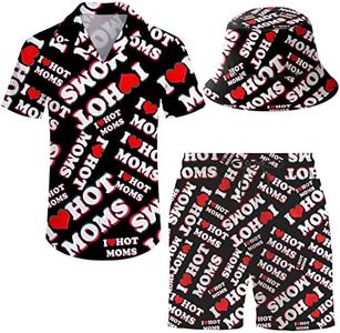 ifamawlea Men's 2 Piece Tracksuit Hawaiian Shirt Shorts Button Down Shirt and Shorts Sets with Bucket Hats, I Love Hot Moms, X-Large