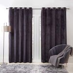 Sienna Capri Matte Velvet Eyelet Curtains Ring Top Pair of Fully Lined Super Soft - Charcoal, 46" wide x 54" drop